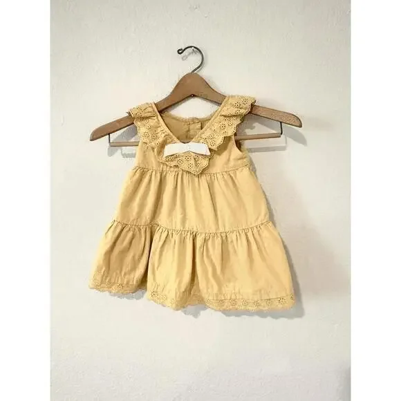 Artisan NY Girls Toddler Dress Lace Sleeveless Mustard Yellow White Bow Size 3T - Picture 2 of 6